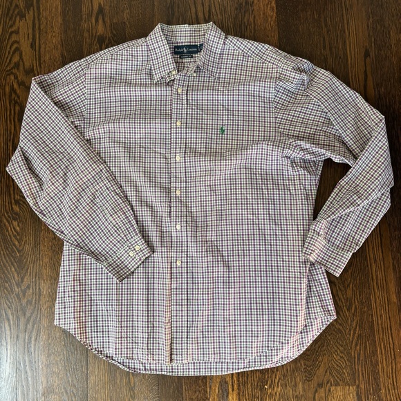 Polo Ralph Lauren Shirt Mens 2XL XXL Green Purple Checks Long Sleeve Classic Fit - Picture 1 of 6